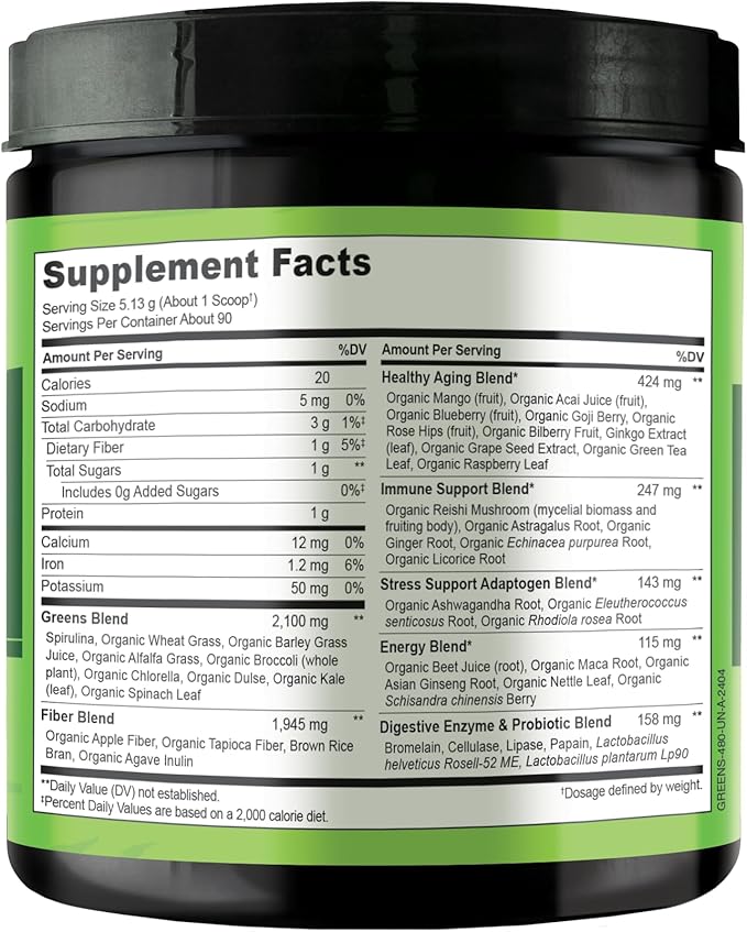 NATURELO Raw Greens Superfood Powder - Unsweetened - Boost Energy, Detox, Enhance Health - Organic Spirulina - Wheat Grass - Whole Food Nutrition from Fruits & Vegetables - 480 Grams