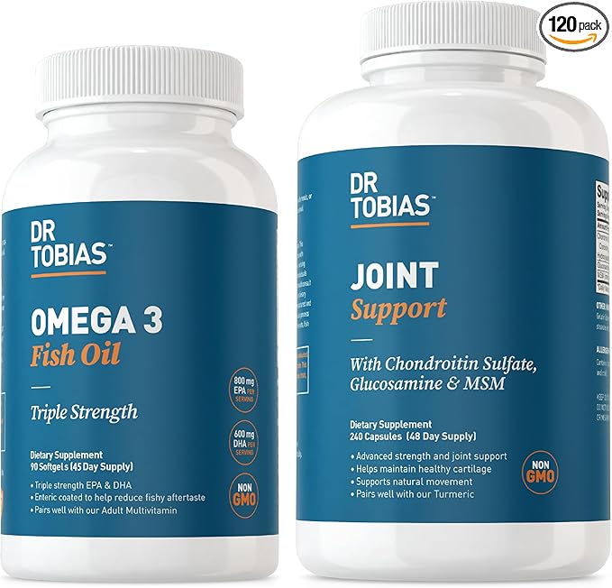 Dr. Tobias Omega 3 Fish Oil & Joint Support Supplements, Supports Heart, Brain, Immune, Joint Health, Function & Flexibility for Men & Women