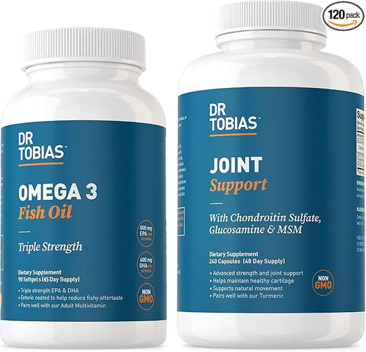 Dr. Tobias Omega 3 Fish Oil & Joint Support Supplements, Supports Heart, Brain, Immune, Joint Health, Function & Flexibility for Men & Women