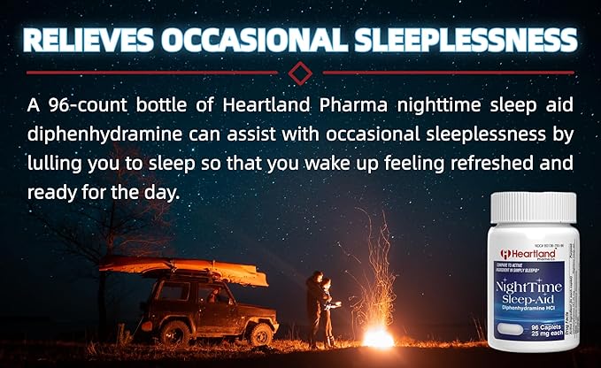Diphenhydramine HCI 25mg | Sleep Aid Relief Caplets | Sleeping Pills for Adults Extra Strong | Natural Sleeping Aids | 96 Count | 5 Pack