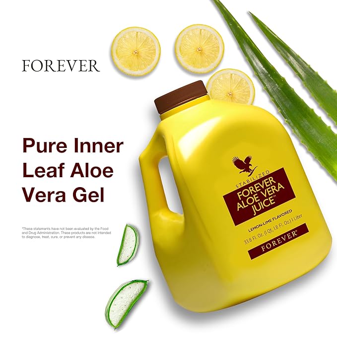Forever Living - Aloe Vera Juice - Lemon Lime Flavor with Pure Inner Leaf Gel - Supports Digestion and Immunity - 1L Each (Pack of 2)