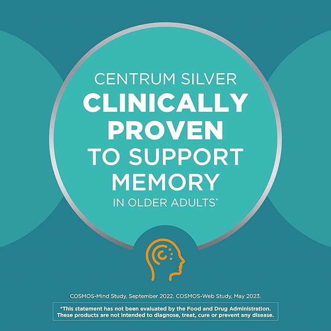 Centrum Silver Multivitamin for Men 50 Plus, Multimineral Supplement, Vitamin D3, B-Vitamins and Zinc, Gluten Free, Non-GMO Ingredients, Supports Memory and Cognition in Older Adults - 100 Ct