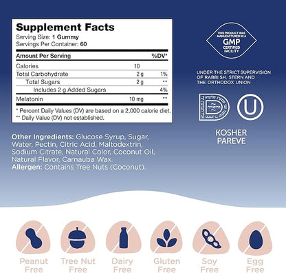 Zahler - Chapter Six Melatonin Gummies 10mg (60 Gummy Bottle) Kosher Melatonin 10mg Sleep Gummies for Adults - Non Habit Forming Adult Melatonin 10 mg - Delicious Chewable Gummy Melatonin for Sleeping