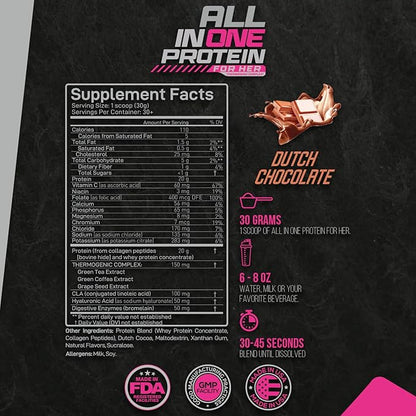 Forzagen All in One Protein for Her | Women’s Protein Powder with Multi Collagen Peptides | Hydrolyzed Collagen Supplement, Gut Health, Great for Pre & Post Workout | Dutch Chocolate, 30+ Servings