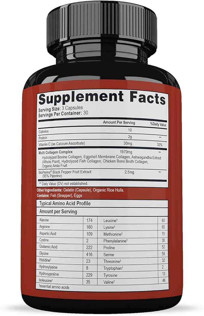 Wholesome Wellness Super-Absorb Multi Collagen Pills (Type I II III V X) Organic Herbs & Bioperine - Hair, Skin, Nails, Joints - Hydrolyzed Peptides Protein Supplement for Women & Men (90 Capsules)