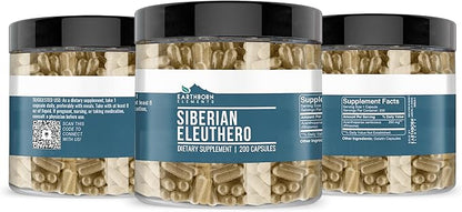 Earthborn Elements Siberian Eleuthero 200 Capsules, Pure & Undiluted, No Additives