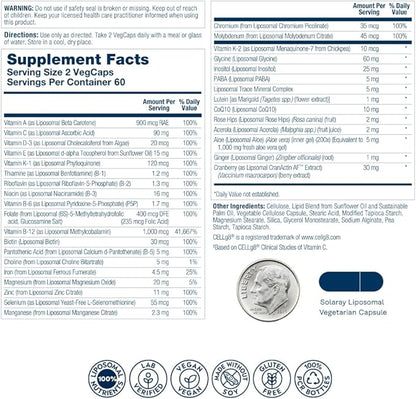 SOLARAY Liposomal Multivitamin for Women 50 Plus, Enhanced Absorption with Iron, Vitamin D, Vitamin C, B12, Biotin & More, Immune Support & Bone Health, Vegan, 60 Servings, 120 VegCaps