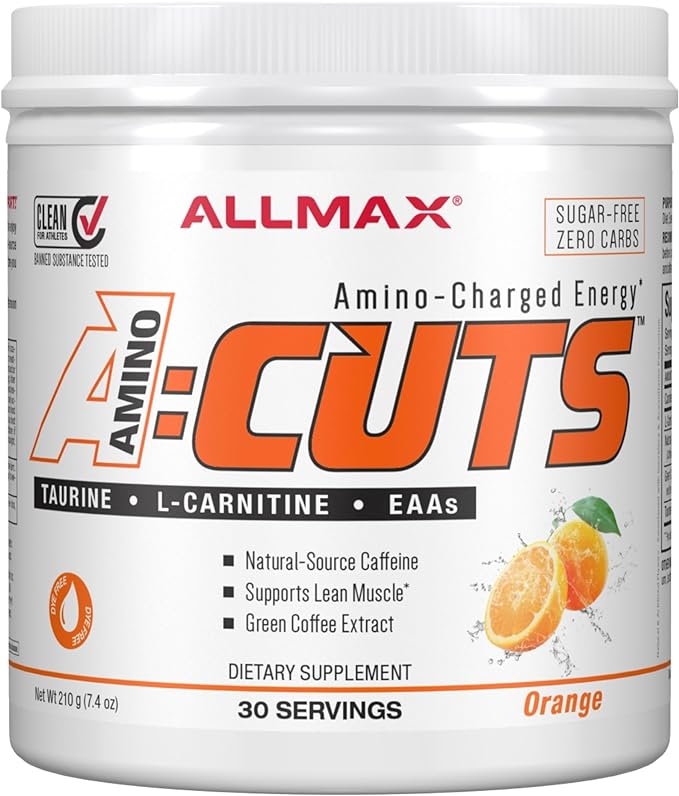 ALLMAX A:CUTS Amino-Charged Energy Drink, Arctic Orange - 210 g - with Caffeine, Green Coffee Extract, L-Carnitine & 2000 mg of Taurine - Sugar & Gluten Free - 30 Servings