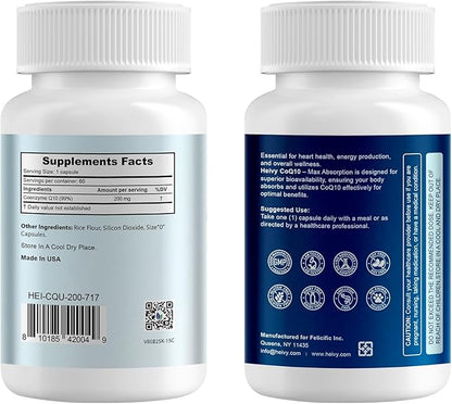 CoQ10 200mg - High Absorption 99% Ubiquinone Coenzyme Q10 - CO Q 10 Supplement Support Heart Health, Antioxidant & Energy Supplement - 60 Vegan Capsules