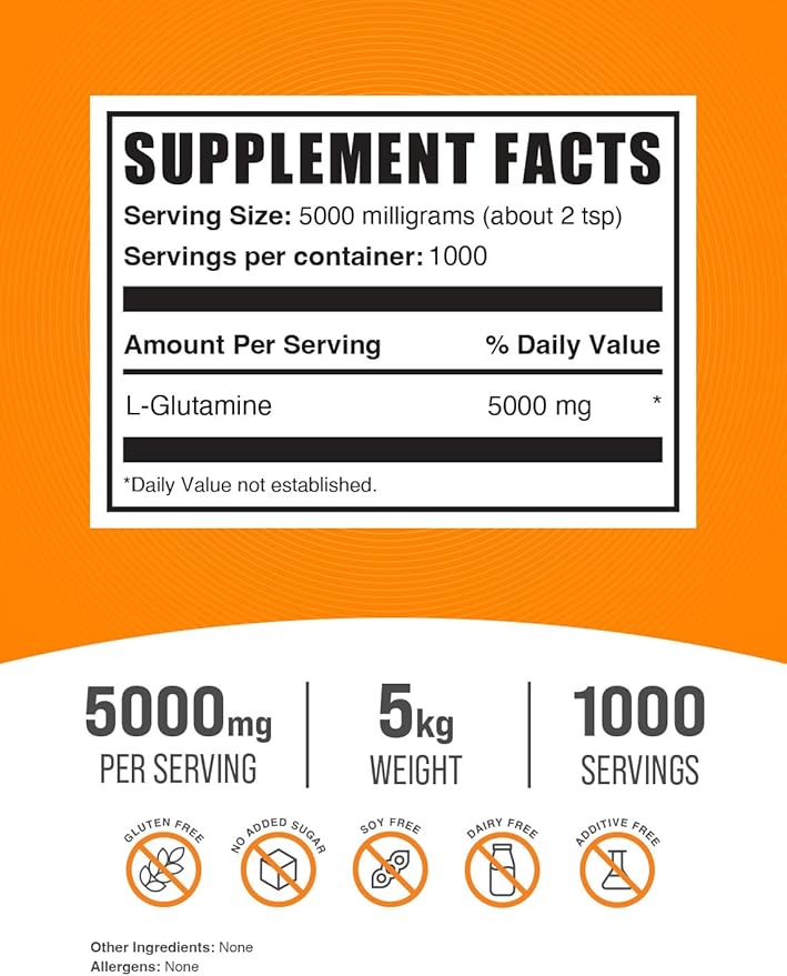 BulkSupplements.com L-Glutamine Powder - Glutamine Supplement, for Recovery & Gut Health - Unflavored & Gluten Free, 5g (5000mg) per Serving, 1kg (Pack of 5) (11 lbs)