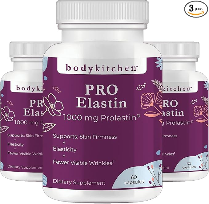 Body Kitchen Pro-Elastin 1000 mg Elastin Supplement, Reduce Signs of Aging, Improved Skin Health, Firmness & Elasticity, Fewer Wrinkles, Veggie Caps (Pack of 3)