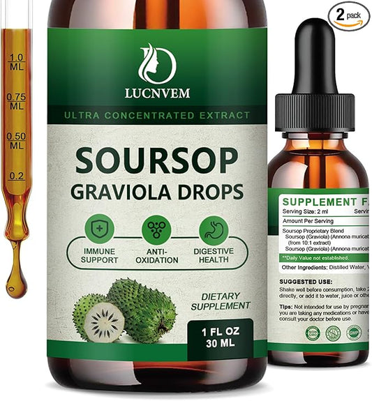 (2 Pack) Organic Soursop Graviola Liquid Drops, Soursop Extract Organic Pure for Natural Antioxidant, Cell Support & Regeneration, Immune Boost, Soursop Bitters Liquid Rich in Multivitamin - 2 FL OZ