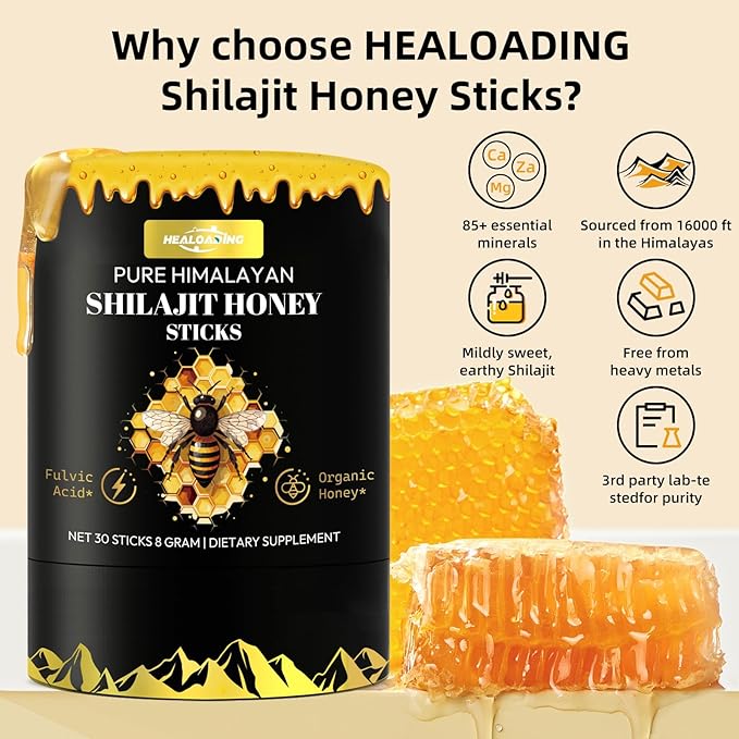 Himalayan Shilajit Honey Sticks for Men: Shilajit for Women with Organic Honey and Saffron 30 Sticks for Energy Boost & Immune Support, 85+ Trace Minerals, 75%+ Fulvic Acid