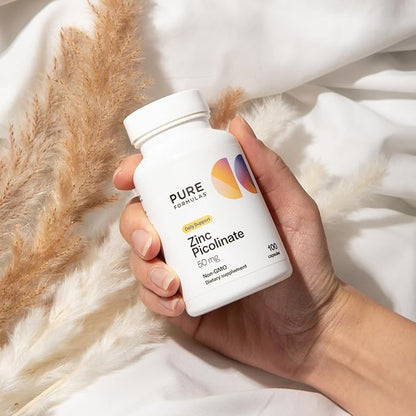 PureFormulas Zinc Picolinate 50 mg - Immunity & Hormone Support - Bioavailable 50 mg Zinc Supplement 100 Capsules