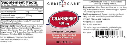 High-Potency Cranberry Supplement - 450mg Pure Cranberry Tablets for Urinary Tract Health Natural UTI Prevention for Men & Women- GMO, Gluten & Dairy Free Cranberry Concentrate 100 Count (2pk)