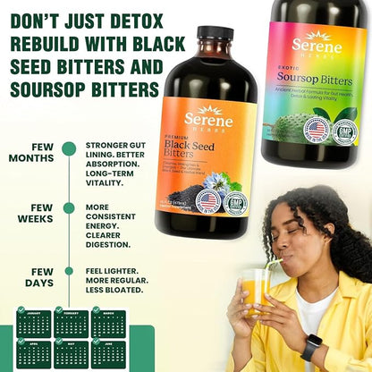 Soursop & Black Seed Bitters Bundle – Organic Herbal Detox for Digestive Support & Immune Health by Serene Herbs – Non-GMO, 32 oz (16 oz Each), 64 Servings