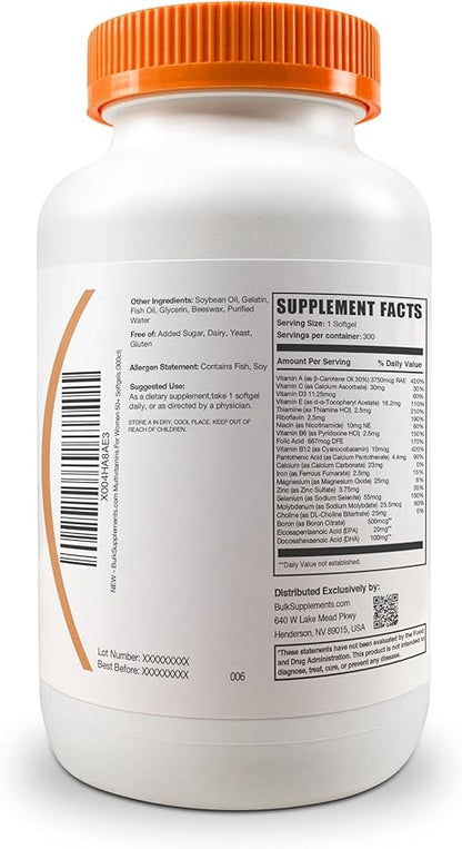 BulkSupplements.com Multivitamin for Women 50 Plus Softgels - Women's Daily Vitamins, Multimineral Supplement - Complete Multivitamin with Fish Oil - 1 Softgel per Serving, 300 Count (Pack of 1)