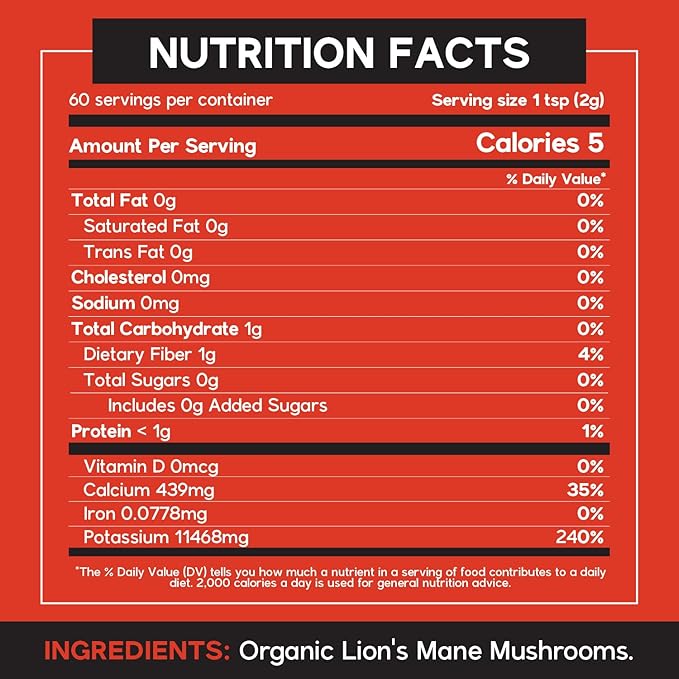 Organic Lion's Mane Mushroom Extract Powder - Focus & Memory Support - 2.12oz Nootropic Superfood for Tea, Coffee & Smoothies - Pure Lion Mane Extract