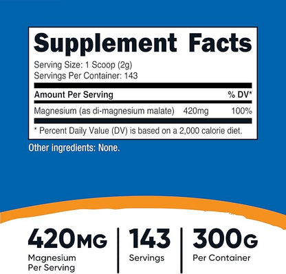 Nutricost Magnesium Malate Powder (300g) - 420mg of Magnesium Per Serving - Non-GMO, Gluten Free