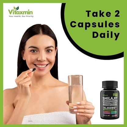 Shilajit and Ashwagandha Capsules, 8-in-1 Herbal Multivitamin for Men and Women, with Rhodiola Rosea, Ginseng, and Stinging Nettle, Shilajit for Men and Women