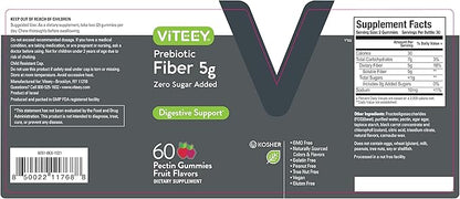 Prebiotic Fiber Gummies for Adults, 5g - Zero Sugar Added - Fiber Supplement Gummies for Digestive Health Regularity & Natural Weight Support - Vegan, Gelatin Free - Chewable Fruit Flavored Gummy