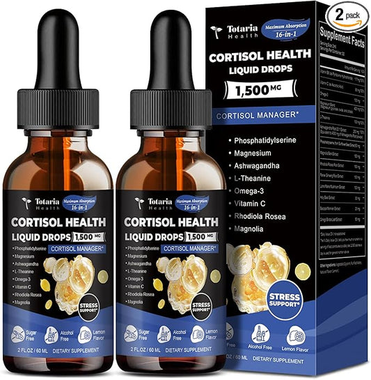 (Pack of 2 cortisol Supplement Liquid Drops Hormone Balance for Women Men with Magnesium Complex,Ashwagandha,Rhodiola Rosea,L Theanine Supplements Mood, Focus, Sleep 4 FL.OZ