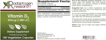 Vitamin D3 1,000 IU High Potency | Vitamin D 1000 (25 mcg) Supplement for Healthy Bones Muscles | Hypoallergenic Supplement for Enhanced Vitamin D Absorption | 100 Vegetarian Caps