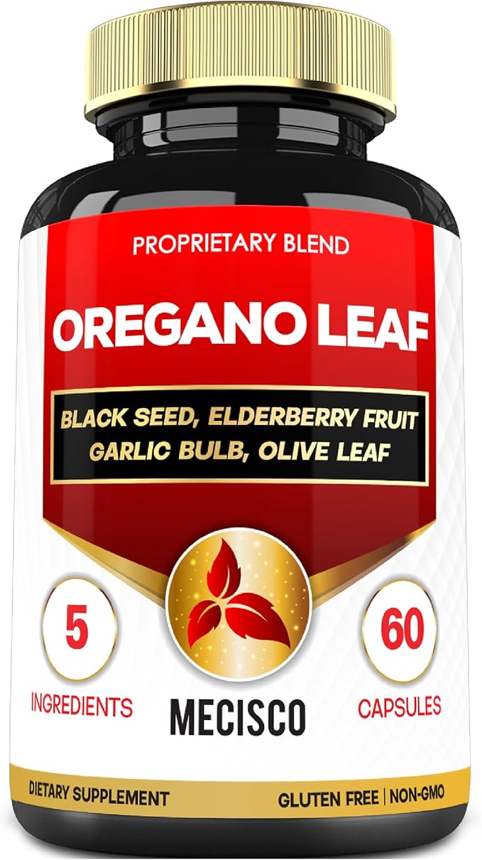 5in1 Oregano Capsules with Oregano Leaves and Black Seed, Elderberry, Garlic Bulb, and Olive - Support Immune & Digestive Health for Men and Women - 60 Count for 2 Months Supply