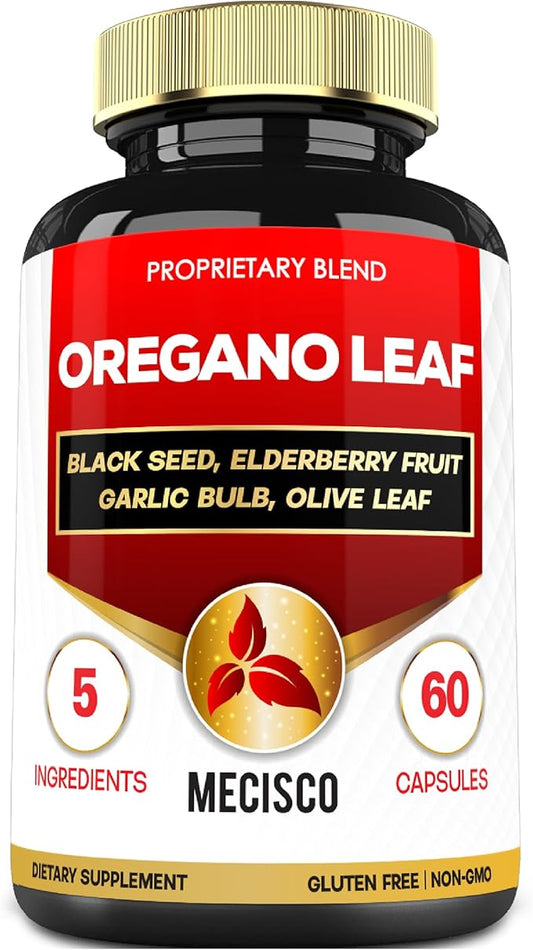 5in1 Oregano Capsules with Oregano Leaves and Black Seed, Elderberry, Garlic Bulb, and Olive - Support Immune & Digestive Health for Men and Women - 60 Count for 2 Months Supply