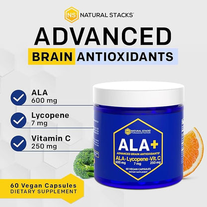 NATURAL STACKS Alpha Lipoic Acid 600mg w/Lycopene and Vitamin C - Supplement for Immunity & Cellular Function - Supplement for Brain Health