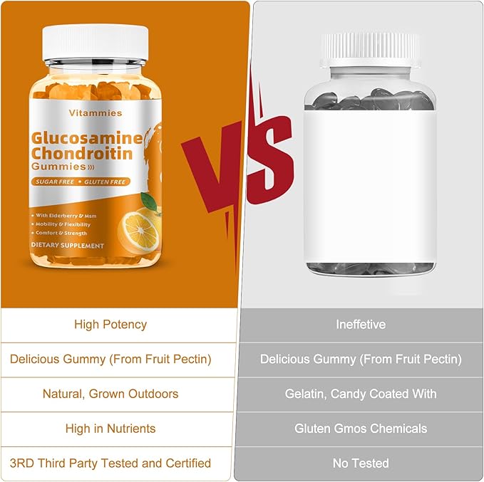 Glucosamine Chondroitin Gummies with MSM & Elderberry Extra Strength - Joint Support, Antioxidant Immune Support Supplement for Adults, Men & Women - 60 Orange Gummies