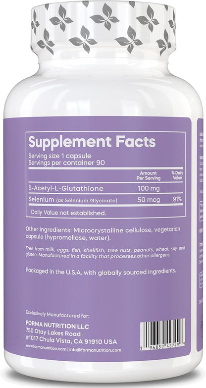 Advanced L-Glutathione Complex 100 mg S‑Acetyl‑L‑Glutathione Plus 50 mcg Selenium – Antioxidant, Detox, Liver & Immune Support – 90 Vegan Capsules, Non‑GMO, Gluten Free