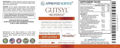 Approved Science® Gutsyl - Leaky Gut Supplement - Protect GI Tract with Aloe Vera, Marshmallow Root, Licorice, and Slippery Elm - Contains Prebiotic and BioPerine - 60 Capsules - 100% Vegan