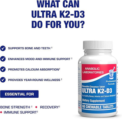 Chewable Vitamin D and K2 Supplement - Clinical D3 K2 2000IU for Bone Teeth Mood and Immune Support Plus Calcium Absorption - Vegetarian Vitamin D Chewable Cinnamon Flavor (60 Day Supply)