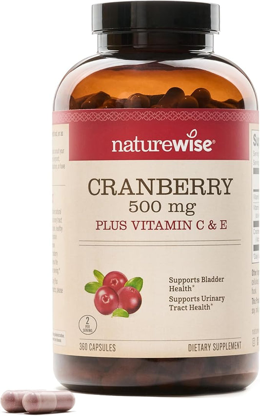 NatureWise Cranberry Pills for Women - Extract Equal to 12,500mg* Cranberry Supplement + Vitamin C & E - Cleansing Urinary Tract & Bladder - Vegan, Non-GMO, Sugar-Free - 360 Capsules[6-Month Supply]