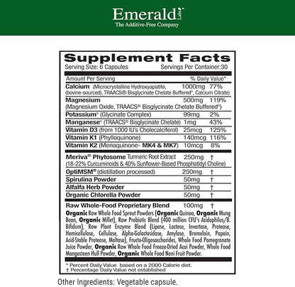 EMERALD LABS Osteo Bone Health - Immune Support & Bone & Joint Supplement with Vitamin D3, K2, Calcium, Magnesium, OptiMSM, Meriva Phytosome & More - 180 Vegetable Capsules