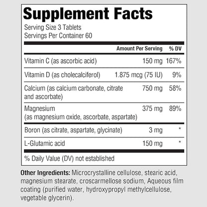 PureFormulas Calcium + Magnesium - Gluten Free Supplement Supports Bone Health & Overall Wellness with Magnesium Calcium Vitamin C Vitamin D & Boron, Allergen Friendly Non-GMO 180 Tablets