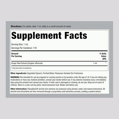 Piping Rock Ginger Root Extract Liquid | 4 fl oz | Premium Tincture Drops | Certified Botanical Supplement | Non-GMO, Gluten Free