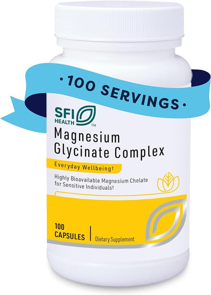 Klaire Labs Magnesium Glycinate Complex - Chelated Magnesium Blend for Optimal Absorption - Supports Healthy Bones, Muscles & Energy Levels - Gentle on Digestion (100 Capsules)