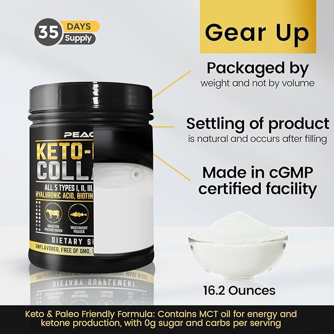 Keto Multi Collagen Peptides 16.2 oz, Pack of 2 - Bone Broth Protein Powder, 5 Types Hydrolyzed Collagen, MCT Oil, Unflavored Protein Powder for Joint, Skin, Hair & Gut Health