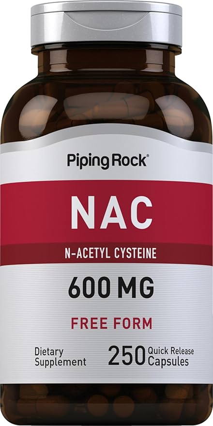 Piping Rock NAC Supplement N-Acetyl Cysteine | 600mg | 250 Capsules | Free Form | Non-GMO, Gluten Free Supplement