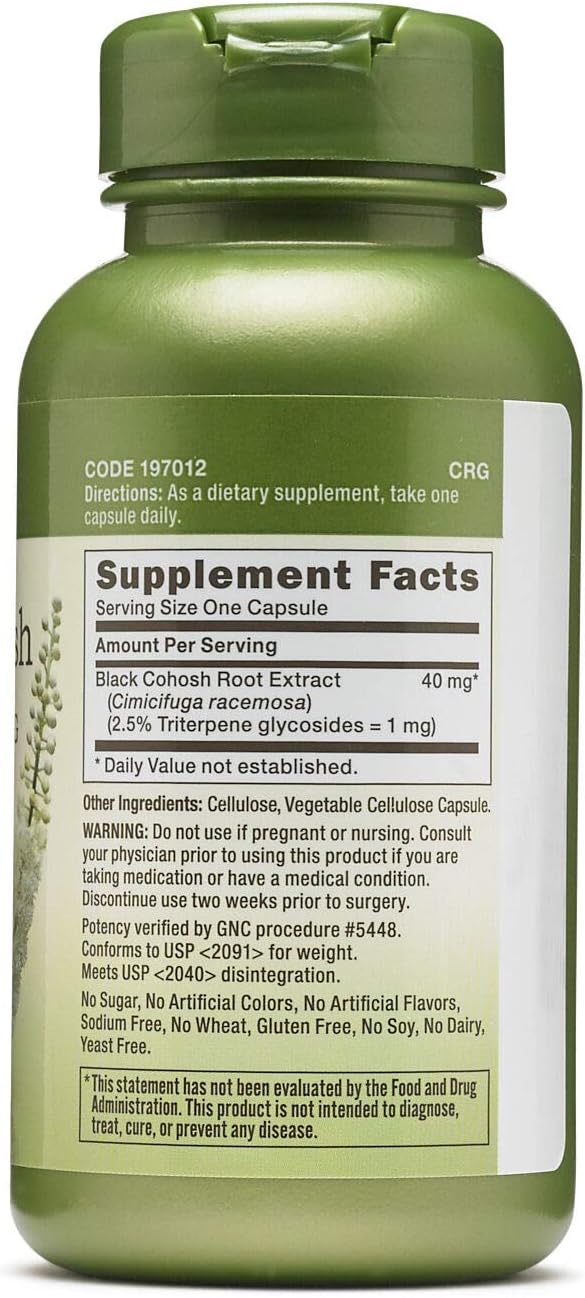 GNC Herbal Plus Black Cohosh Extract 40mg Supplement, Vegetarian, Support for Menopause, 100 Servings