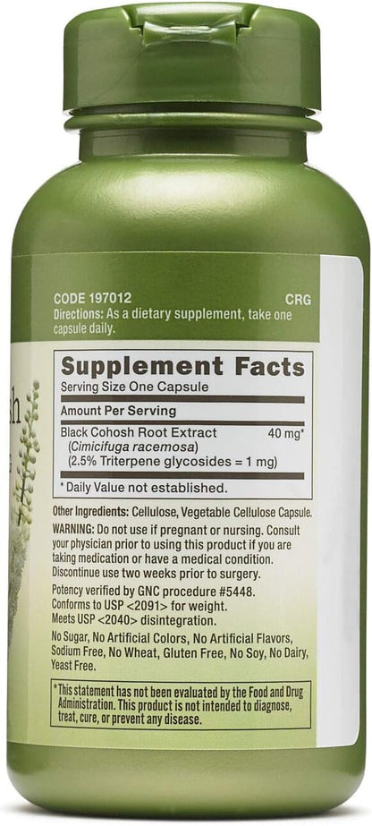 GNC Herbal Plus Black Cohosh Extract 40mg Supplement, Vegetarian, Support for Menopause, 100 Servings
