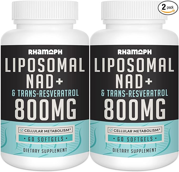 Liposomal NAD+ 800 mg with Trans-Resveratrol 300 mg, Max Absorption, Actual NAD+ Boosting Supplement for Healthy Aging, Cellular Energy, DNA Repair, Longevity - 120 Softgels