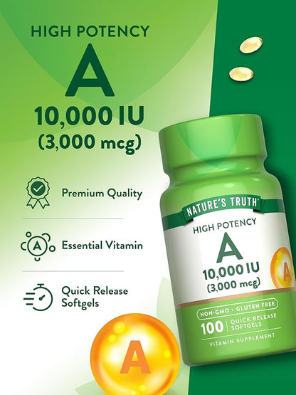 Nature's Truth Vitamin A 10000 IU Softgels | 100 Count | Non-GMO & Gluten Free Supplement