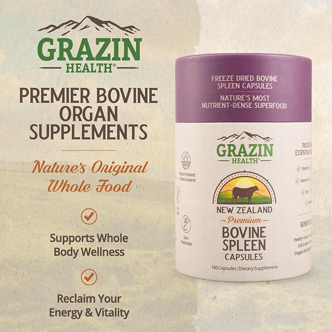 Grass Fed Bovine Spleen: 3000 Mg per Serving (30 Servings)