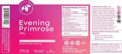 Mountain Meadow Herbs Evening Primrose Oil 1,000mg – Omega-6 Fatty Acids for Women’s Health, Supports Clear Skin & Hormonal Balance, Gluten-Free, Easy-to-Take Softgels (30 Count)