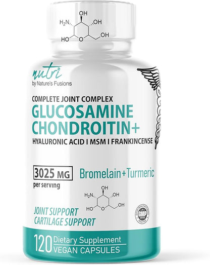 Nature's Fusions Glucosamine Chondroitin MSM Turmeric Boswellia - Joint Support Supplement - 120 Capsules - Chondroitin Sulfate Capsules - with Hyaluronic Acid - Supports Healthy Bones
