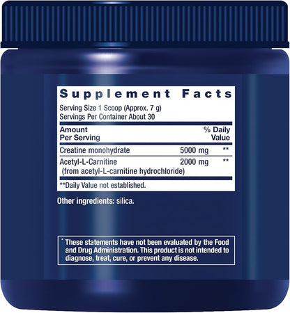 Life Extension Creatine Acetyl-L-Carnitine Energy Plus, Energy Support Supplement, creatine monohydrate, Acetyl-L-carnitine, Gluten-Free, Non-GMO, Vegetarian, 30 Servings