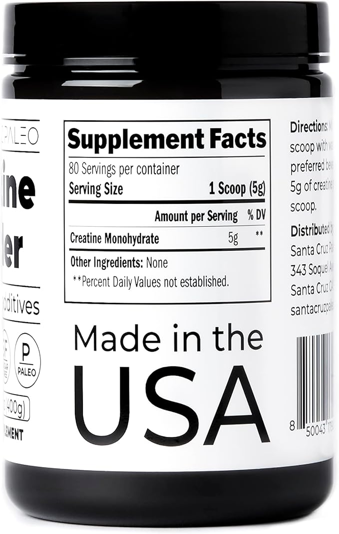 Santa Cruz Paleo Creatine Powder, Supports Muscle Growth & Energy, Gluten Free, Keto, Sugar Free, Paleo, No Fillers or Additives, Creatine Monohydrate Powder, 14.1oz, 80 Servings